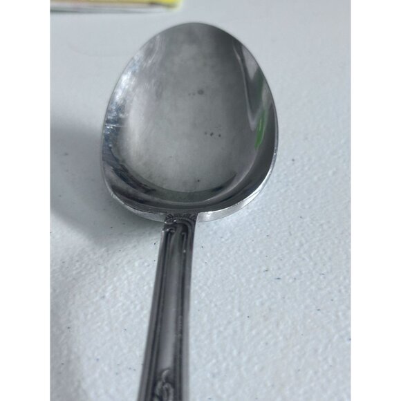 Vtg Amefa Holland Stainless Set Large Serving Spoons Satin Scroll Leaf Flatware - Picture 9 of 10